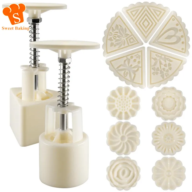 5/6Pcs Mooncake Mould Hand-Pressure Square/Flower/Fan Shaped Cookie Mold DIY Pastry Tool for Mid-Autumn Festivals Decoration