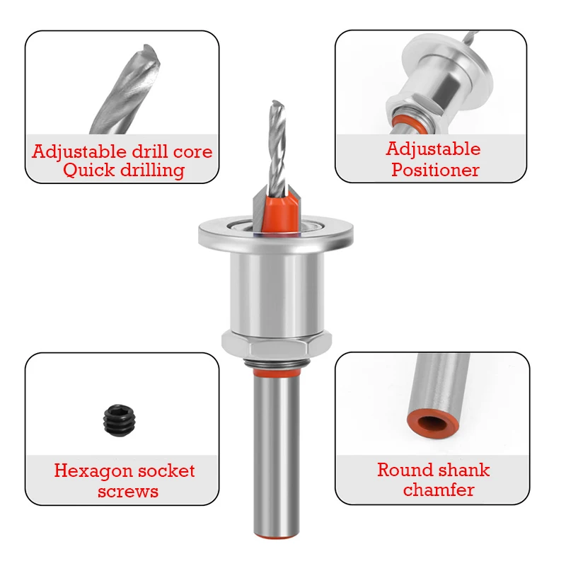 조정 가능한 카운터싱크 드릴, 목공 리미트 드릴, 목공 밀링 커터, 나사 추출기, 8mm 생크 카바이드, 2.8-4.0mm, 1PC