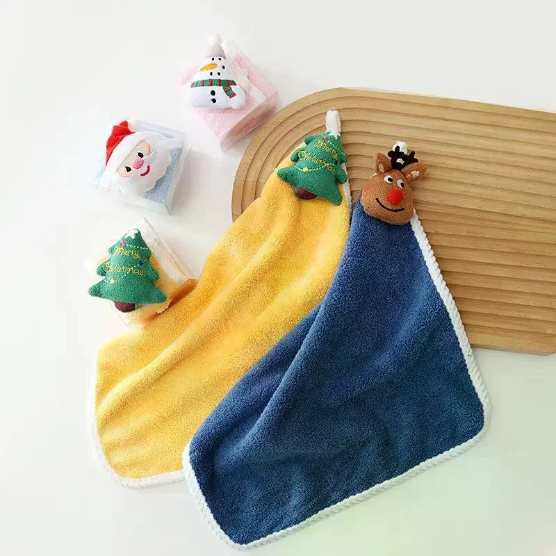 أطفال عيد الميلاد المخملية منشفة اليد مع الكرتون الأيائل ثلج سانتا كلوز شجرة عيد الميلاد تصميم الحمام منشفة معلقة الامتزاز القماش
