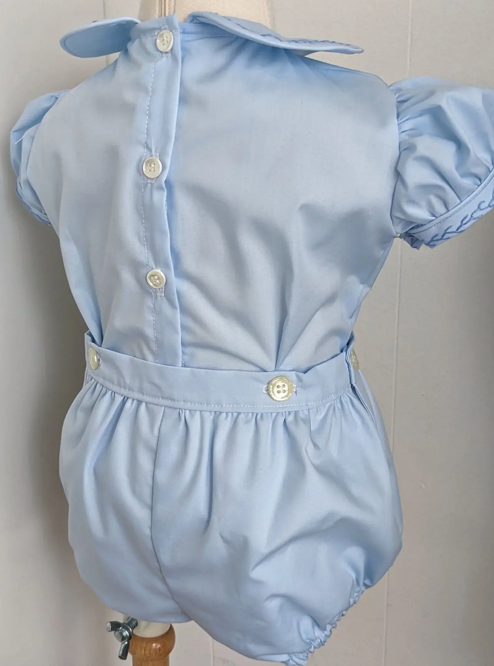 0-6Y Baby Boy Summer Light Blue Sheep Handmade Embroidery Smocked Outfit Suit for Birthday Holiday Casual A94