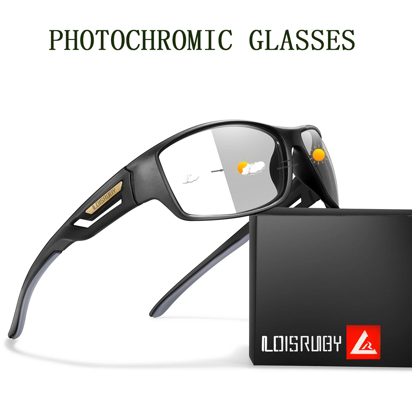 LOISRUBY Herren-Sonnenbrille mit photochromen Gläsern, Tarnung, UV400, Outdoor-Sportbrille zum Fahren, Radfahren und Laufen