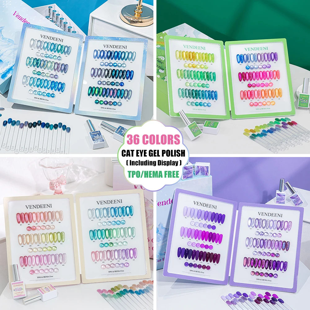 Vendeeni 36 Colors/Set Crystal Cat Eye Gel Nail Polish Magnetic UV LED Soak Off Gel Varnish Glass Beads Cat Eye Gel With Display