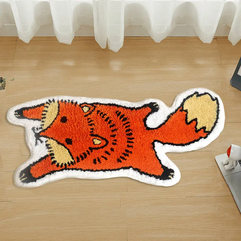 Fox Shape Tufted Rug Soft Plush Fluffy Carpet Kids Bedroom Decor Bedside Floor Mat Cute Animal Bathroom Floor Mat Doormat