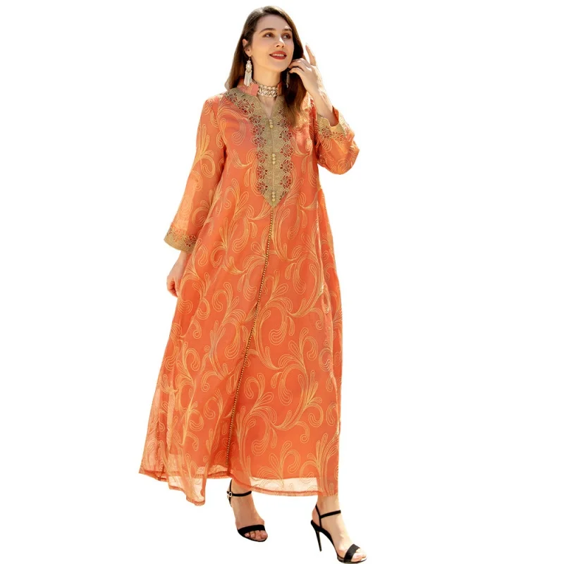 Middle East Muslim Fashion Women's Clothing Long Sleeve Abaya Party Dress