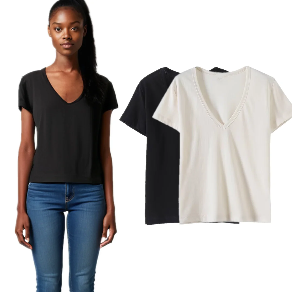 

Withered Minimalist Women's V-neck Short Sleeved T-shirt Fashion Ladies Cotton Lyocell Linen Blend Summer T-shirt Women