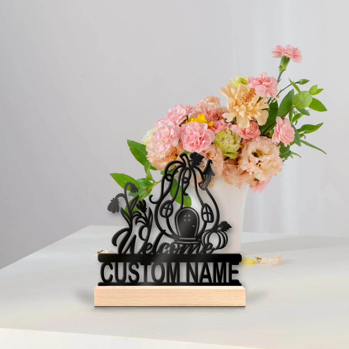 1pc Customizable Wrought Iron Desktop Decoration Custom Content Equipped with A Wooden Base Bar Decoration, Holiday Gifts