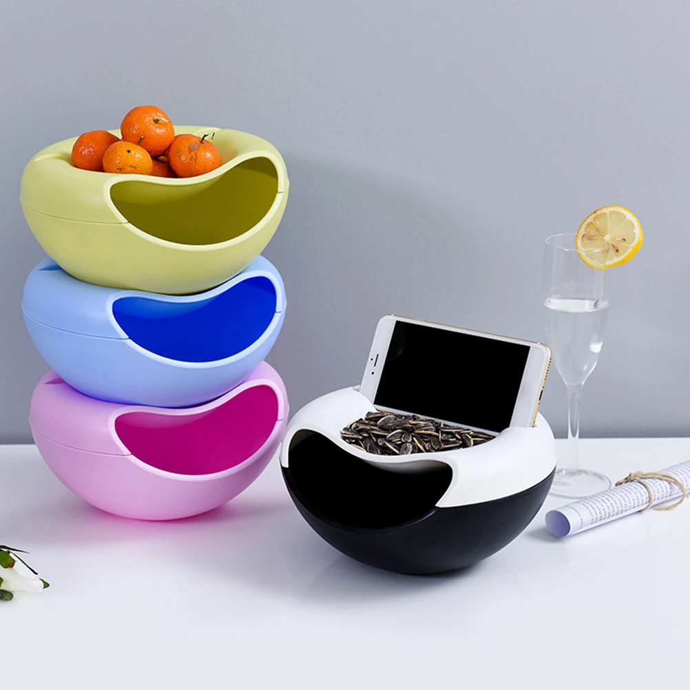 

Snack Storage Box Large Dual-Layer Fruit Dish White Black Multi-Function Kitchen Candy Holder Office Desktop Shelled Nut Bowl