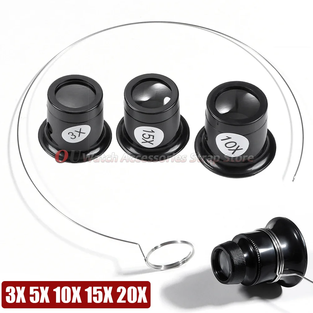 3X 5X 10X 15X 20X Watchmaker Portable Monocular Watch Magnifier Tools Jewelers Eye Loupe Loop Magnifier Glass Kits Repair Tools
