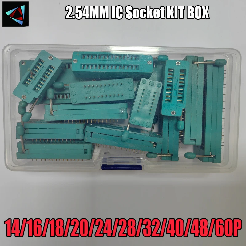 

12pcs/lot 14 16 18 20 24 28 32 40 48 64P Pin 2.54 MM Green DIP Universal ZIF IC Socket Test Solder Type IC lock seat zif socket