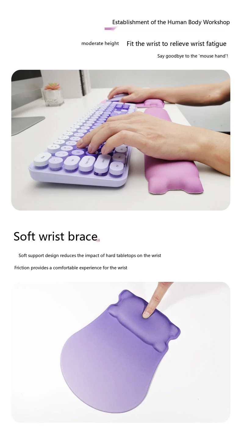 Schaumstoff-Handgelenkauflage-Set 3 Größen 5 Farben Büro-Gaming-Mauspad Tastaturauflage Rutschfeste Unterstützung – Detail 3