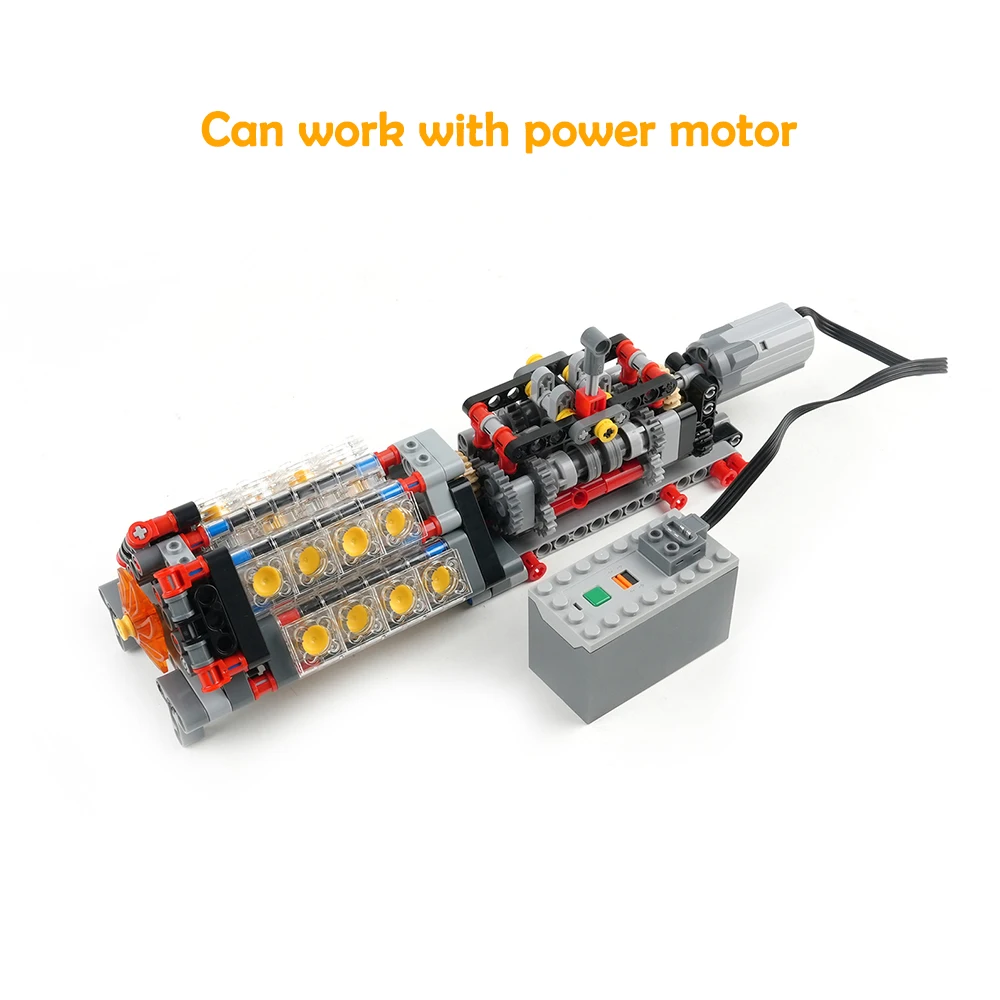 Model silnika MOC V16, techniczny, 6-biegowa skrzynia biegów, silnik z napędem APP, silnik M, pojemnik na baterie AA, klocki konstrukcyjne, kreatywna zabawka elektryczna DIY