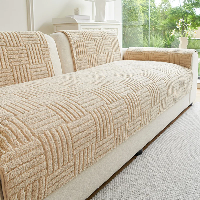 

Утолщенный плюшевый чехол для дивана, универсальный для всех сезонов, теплый зимний, нескользящий, для гостиной, домашнего декора