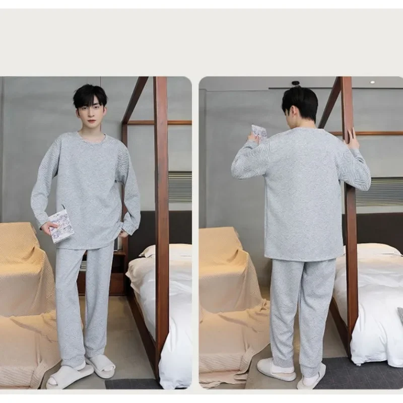 Loungewear Extra Large Winter Loose Air Cotton Sandwich Set Intensification Pure Cotton Pajamas Gentleman Autumn and Winter