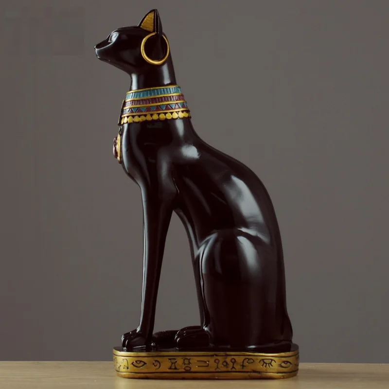 37CM BASTET STATUE EGYPTIAN CAT GOD FIGURINE CAT ANCIENT EGYPT NATURAL RESIN CRAFT SCULPTURE HOME DESK DECOR R1673