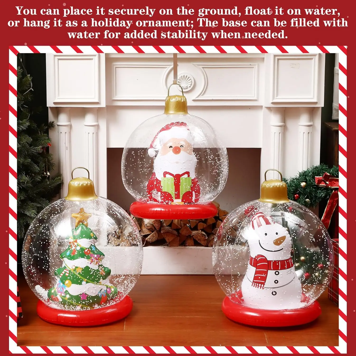 24inch Inflatable Christmas Ball Ornaments, Pvc Snowman Inflatable Christmas Decorative Balls, Suitable for Outdoor Yards, Front Porches, Swimming Pools, Christmas Trees, Inflatable Christmas Ball Decorations view 3