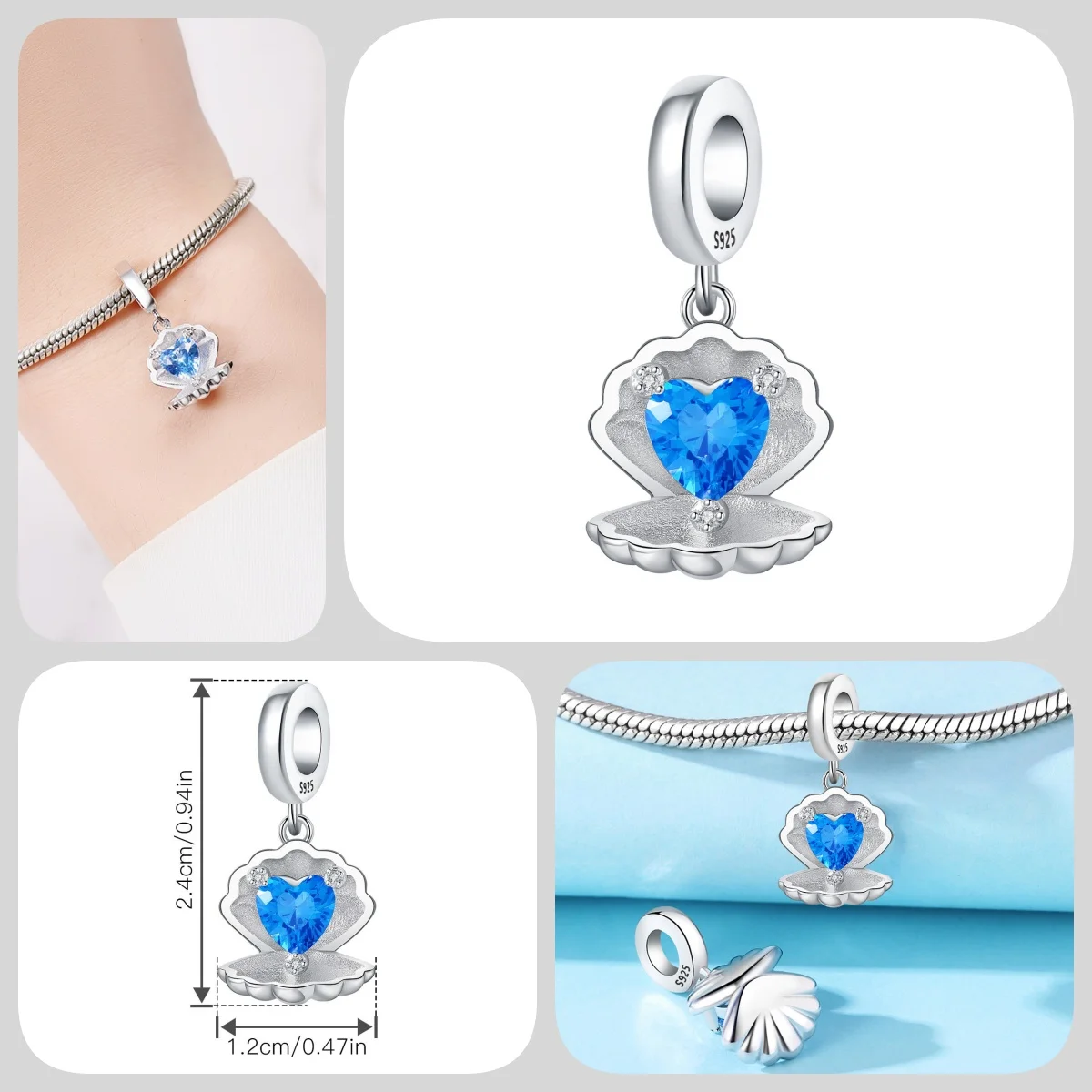 Blauer Charm, 925er Sterlingsilber, Ozeanperlen, Betta-Fisch-Anhänger, Geburtstagsfeier, Geschenk für Frauen, Armband, Halskette, DIY-Perlen, Schmuck – Detail 6