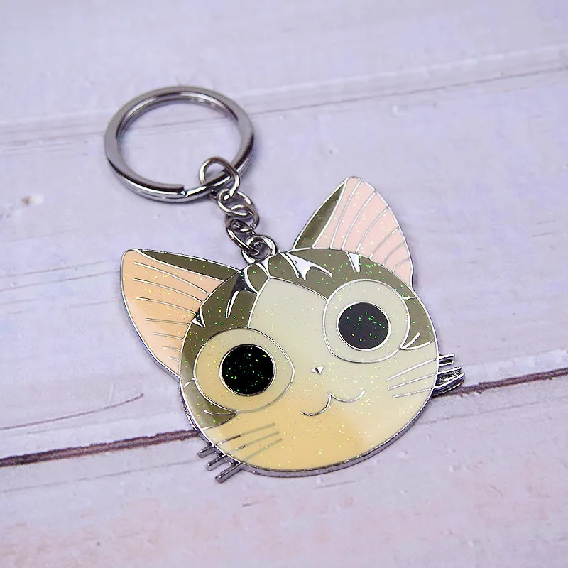 New Cat Chis Sweet Glitter Key Ring Key Chain Fresh Gift Cartoon Good Quality Cute Metal Car Pendant Backpack Bag Ornament K0083