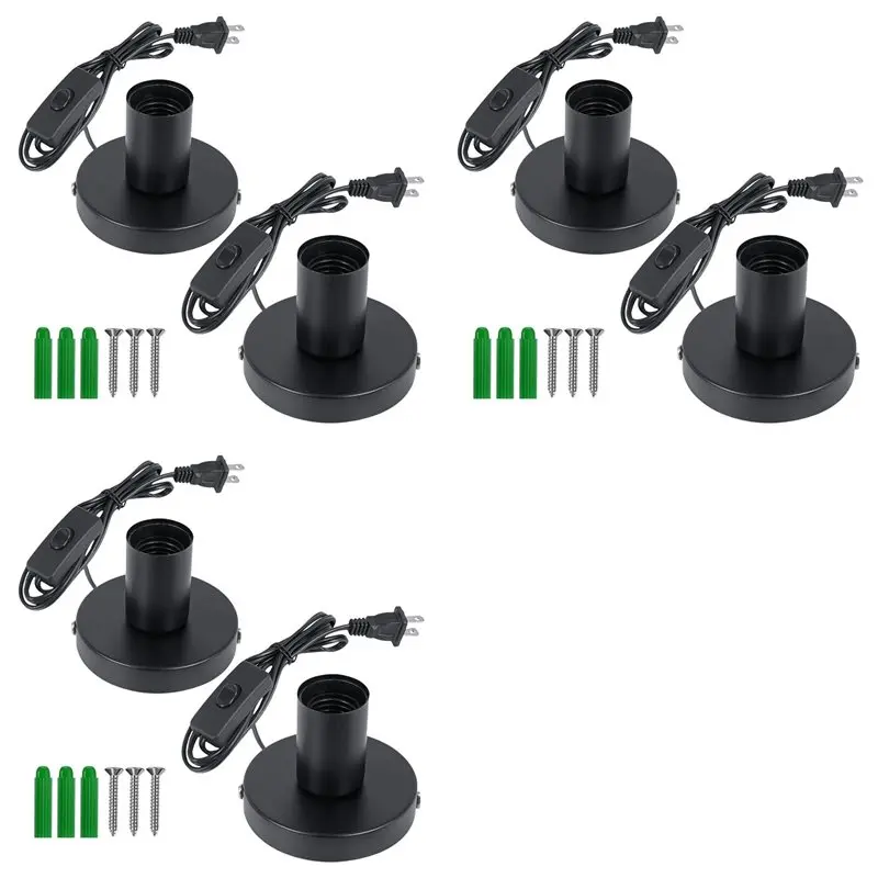 A25F-Desktop Lamp Base, Small Industrial Table Lamp Base Only, Simple E27 Screw Light Socket Bulb Holder Base 6 Pack US Plug