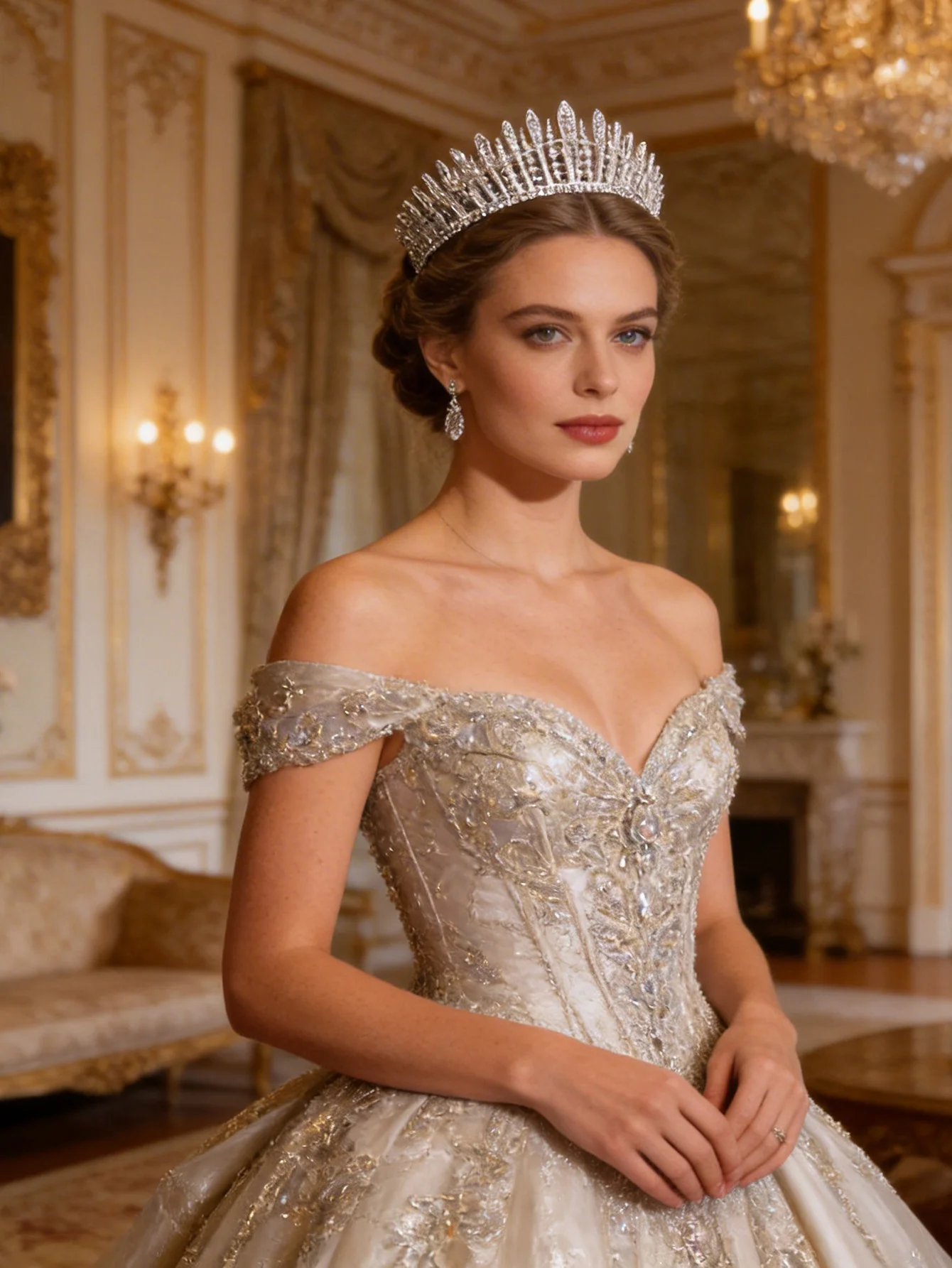 Silver alloy diamond-studded peak crown headpiece, suitable for wedding gowns, evening dresses, and birthday parties