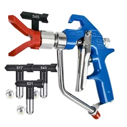 1 Set 5000 PSI Silver Airless Paint Spray Gun with Tip Guard And 517 ,543,545,621 Spray Tip