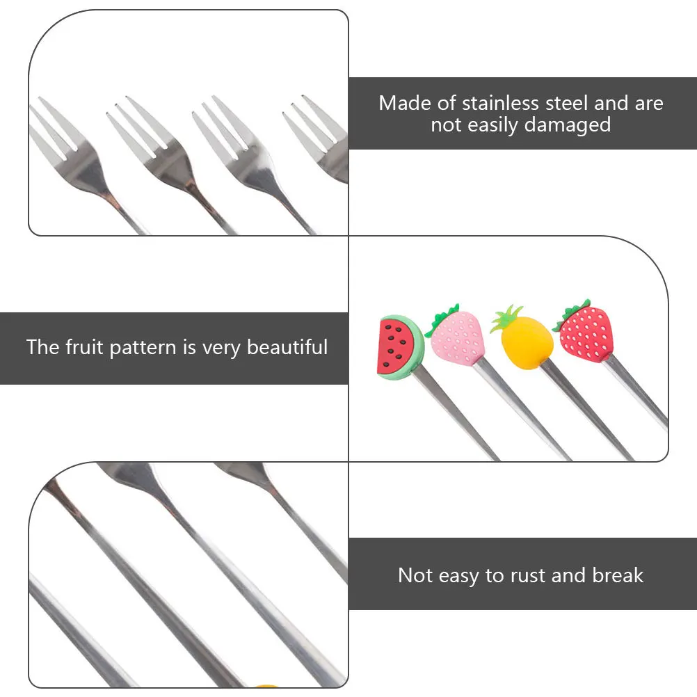 

4Pcs Stainless Steel Fruit Forks Silicone Decorated Three Tine Dessert Forks for Cake Salad Snacks Appetizers Party Supplies