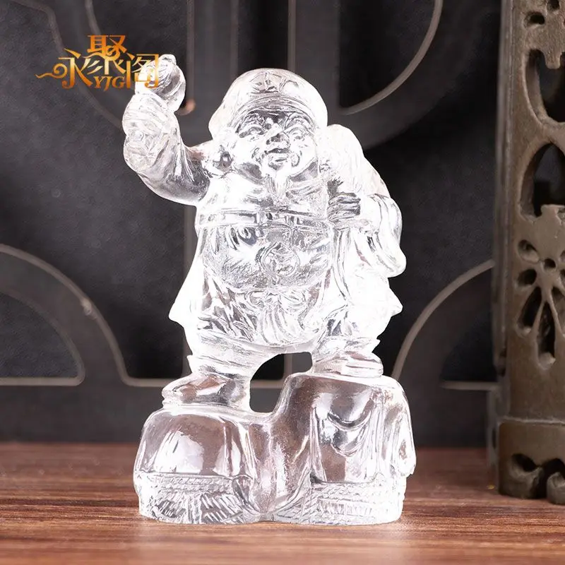 Seven Lucky Gods: God of Wealth Water-Blue Glass Artwork for Worship and Inviting Good Fortune