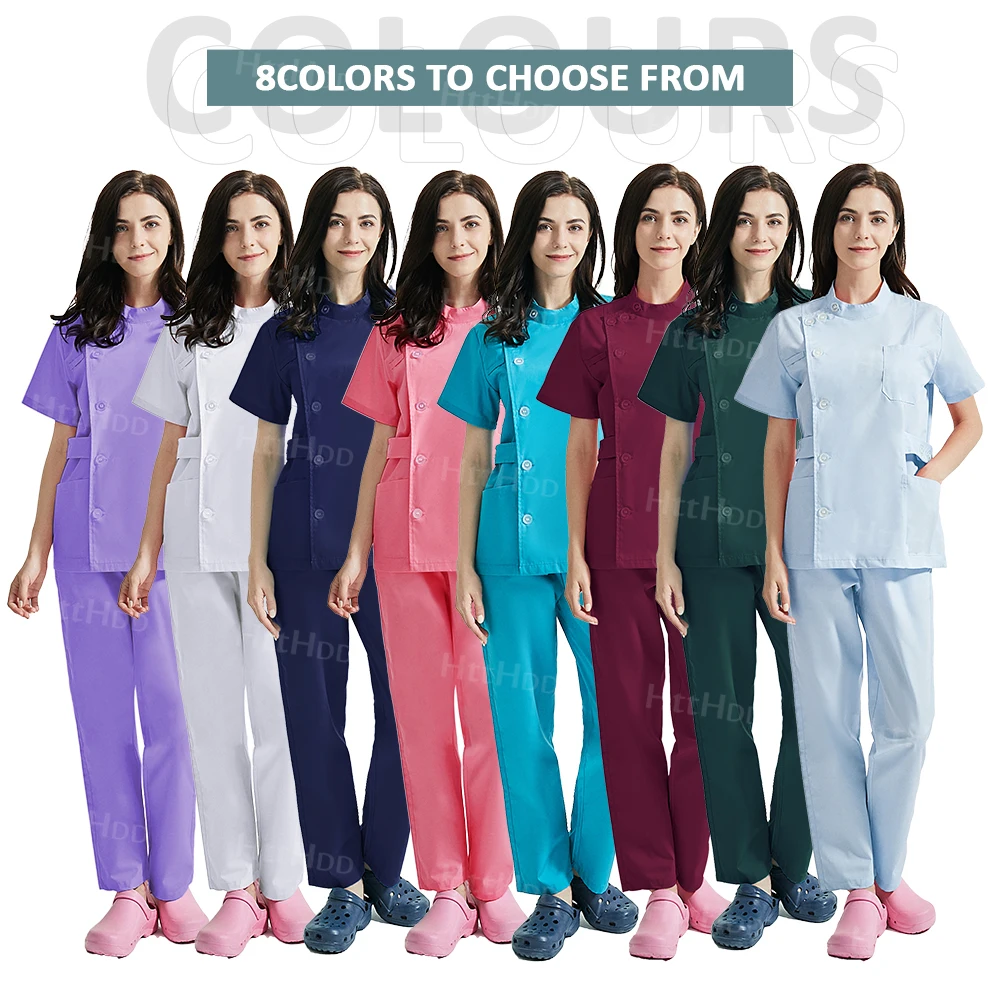 Hot Selling Medical Uniform Hospital Accessories High Quality Nurse Scrub Women Fashionable Straight Leg Pants Short Sleeved Top