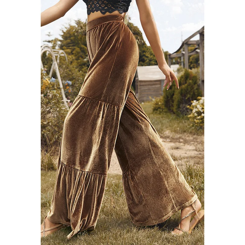 2024 New Autumn and Winter Solid Color Wide-leg Trousers for Women Retro High-waisted Floor-length Casual Pants for Women