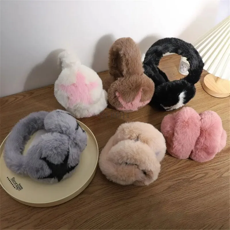 1PC Cute Stars Pattern Warm Earmuffs for Women Girls Winter Outdoor Ear Warmers Soft Furry Ear Covers Foldable Warm Earmuffs