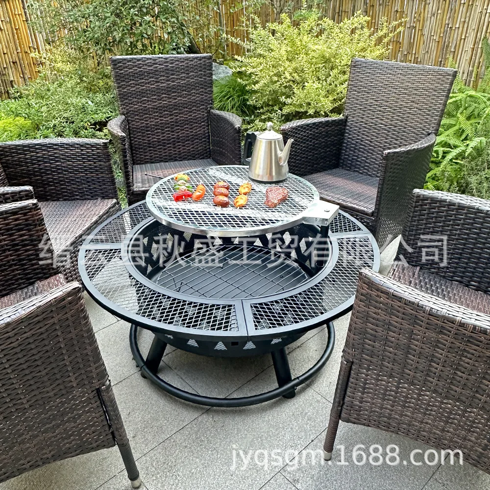Grill Tea Bake Oven Tray Rotatable BBQ Campfire Stove Garden Round Outdoor Charcoal Fire