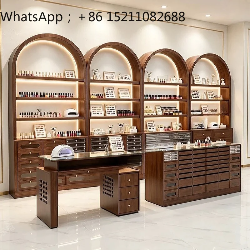SCY nail salon special solid wood table nail polish display storage cabinet multi-layer floor storage display table