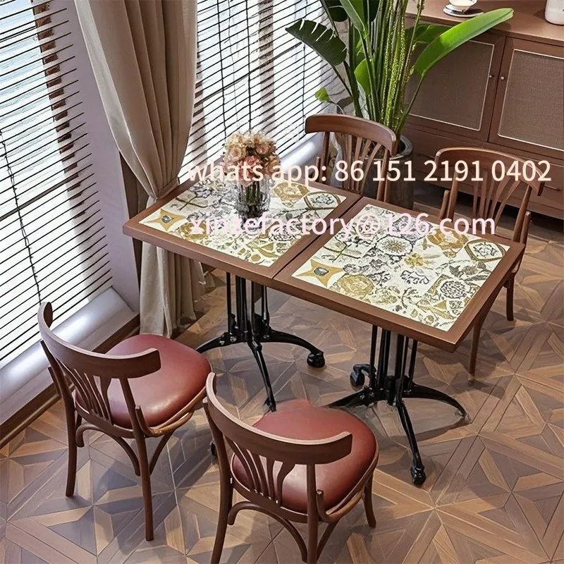

Customizable retro style cafe restaurant table and chair solid wood dining chair combination