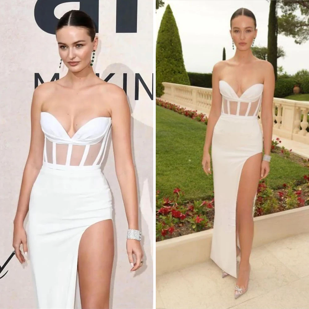 Abiti lunghi aderenti aderenti in rete trasparente con spalle scoperte sexy senza spalline Abito lungo da cocktail Abito da sera Abiti da concerto di compleanno