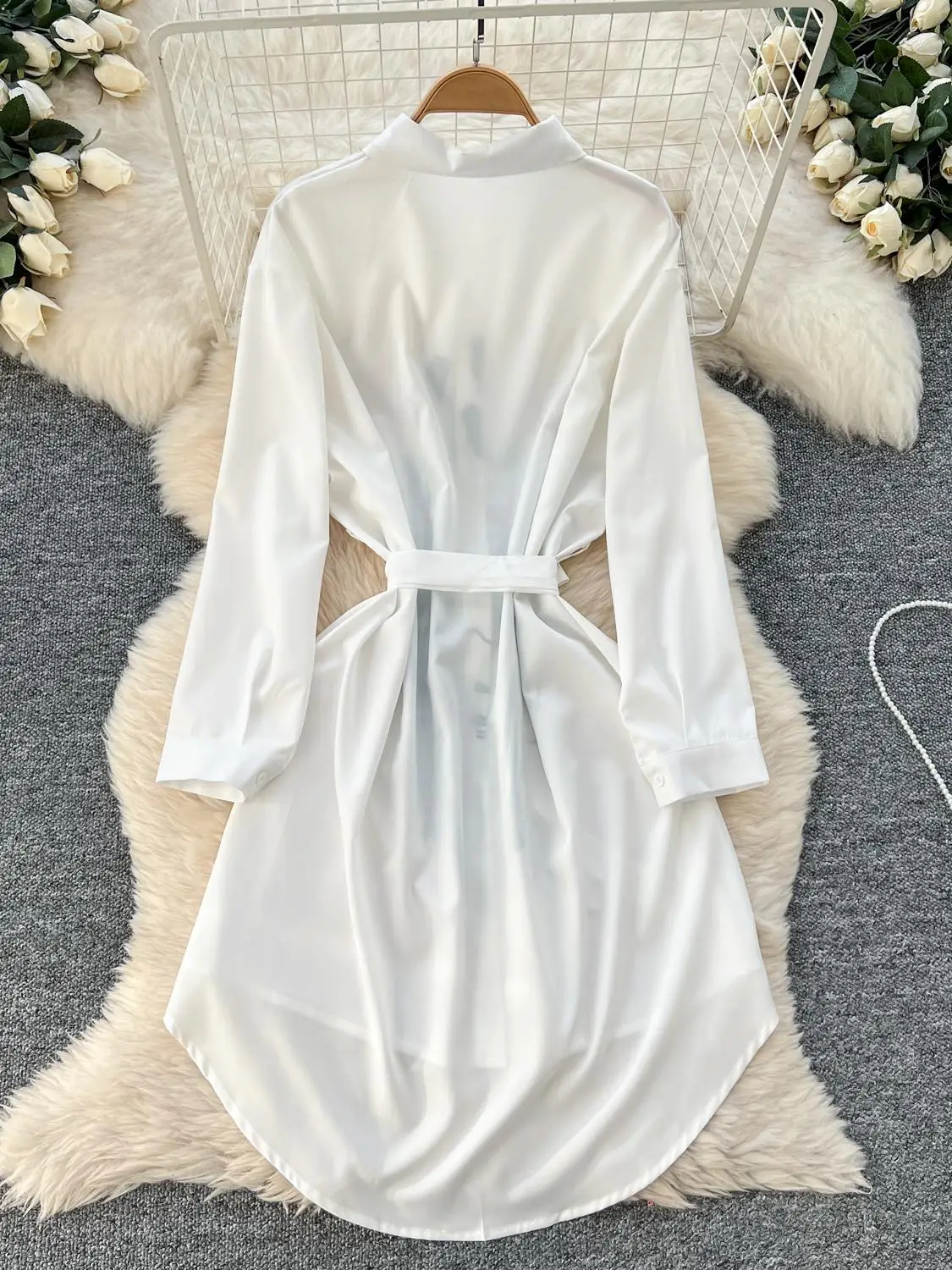 Modna koszulowa sukienka z nadrukiem damska wiosna lato nieregularne długie rękawy Casual sukienki średniej długości z paskiem elegancka Ropa De Mujer