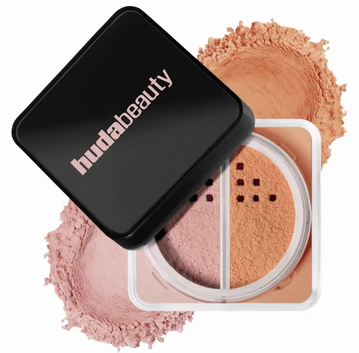 Puder do zaprawki i utrwalania makijażu Color Blocking Huda Easy Bake, bez zapachu, rozpylany, kontrolujący wydzielanie sebum, matujący, wodoodporny.