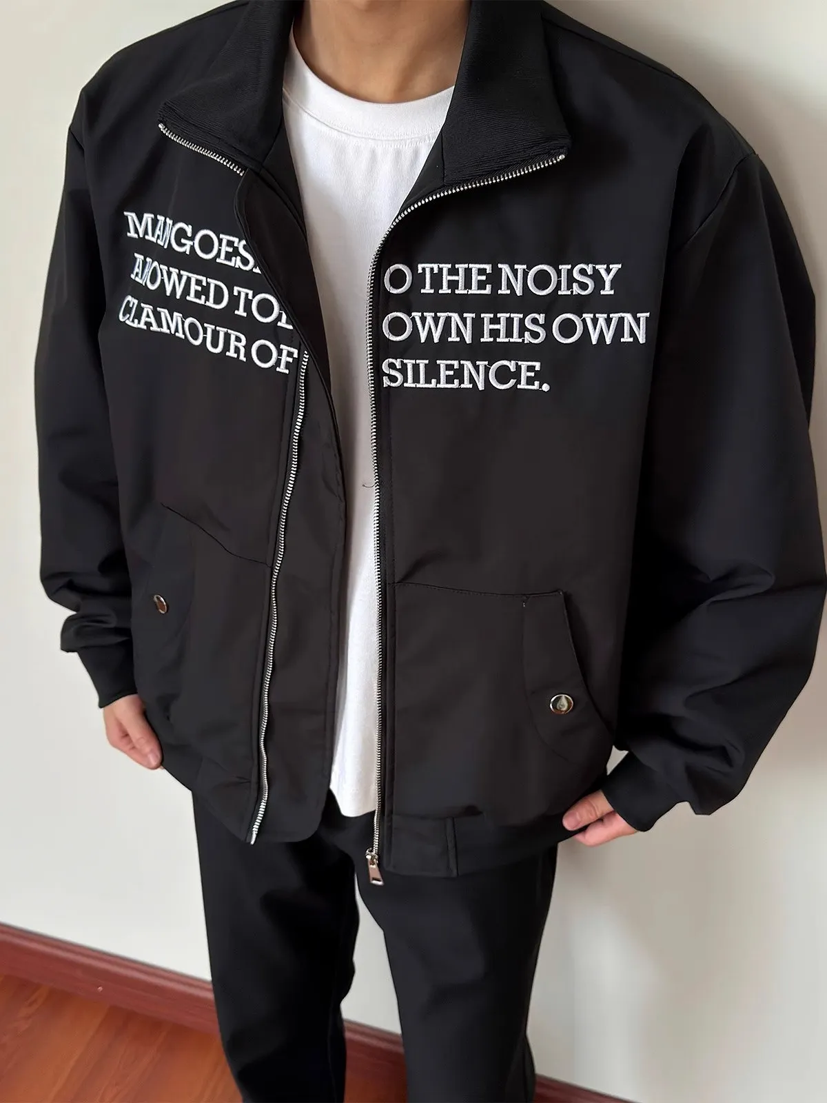 

Loose Fit American Retro Embroidered Jaet Spring Season Versatile Stand Collar Outerwear W392 Youth Faion Windproof