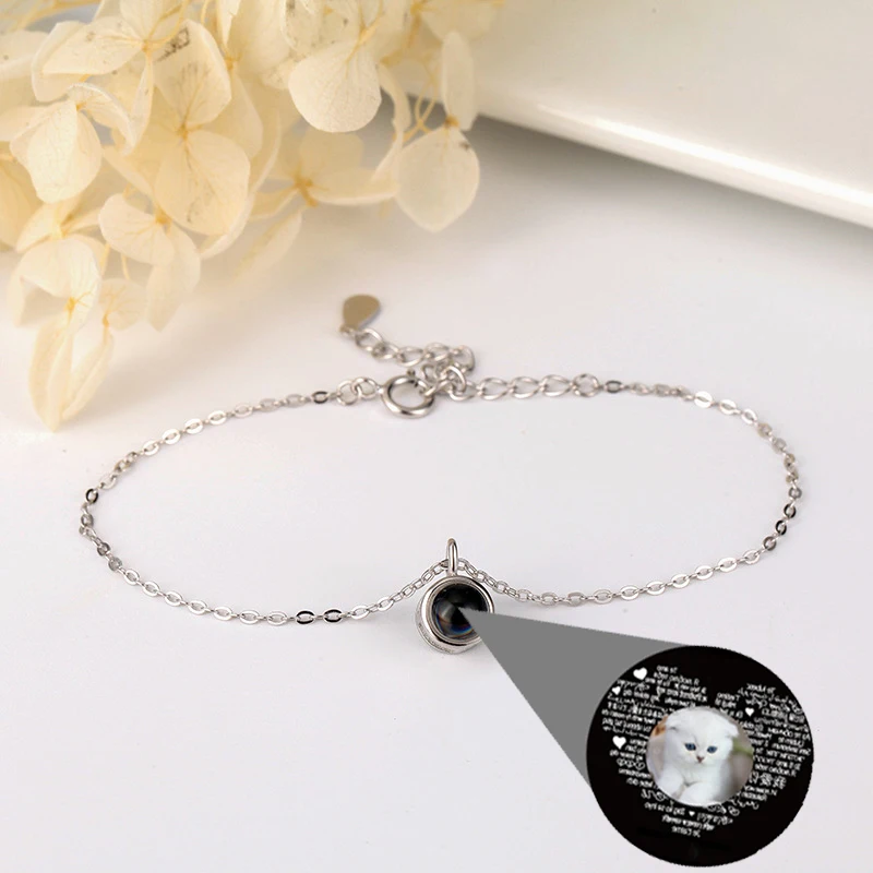 

S925 Silver 100 Languages I Love You Circular Projection Bracelet Jewelry For Women Ohoto Customized Products