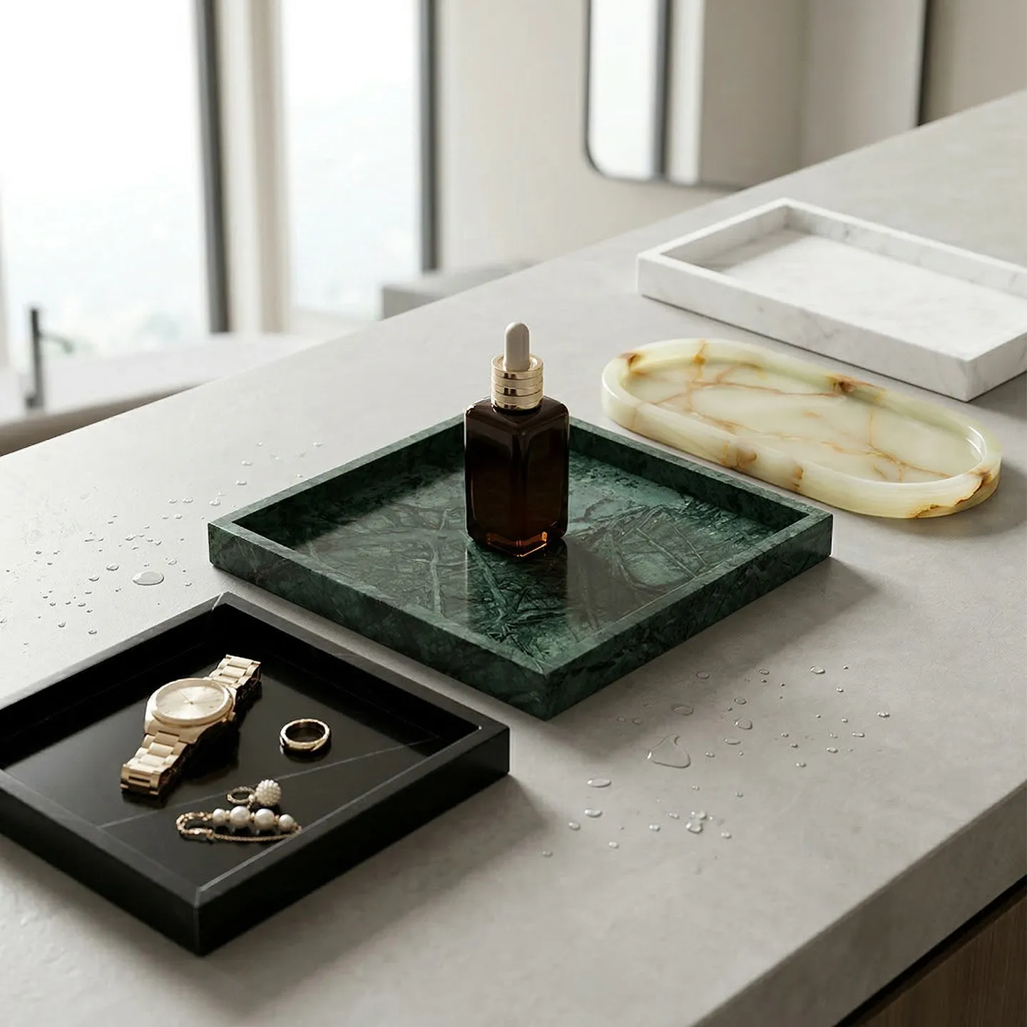 Natural marble tray, light luxury desktop storage tray, bathroom vanity aromatherapy jewelry storage tray