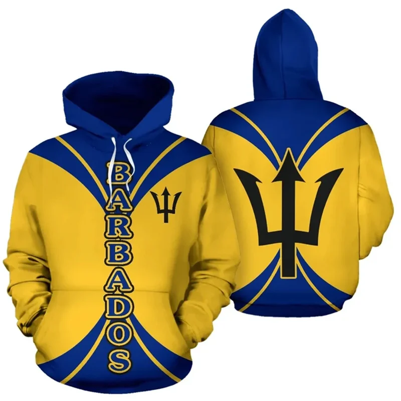 Barbados National Flag 3D Prinitng Hoodies Barbados Coat Of Arms Emblem Graphic Hooded Sweatshirts Vintage Mens Pullovers Hoodie