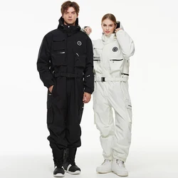 Winter Waterproof Hooded Men One Piece Snowsuits Outdoor Sport Woman Skiing Jumpsuit Mountain Windproof Female Snowboard Costume