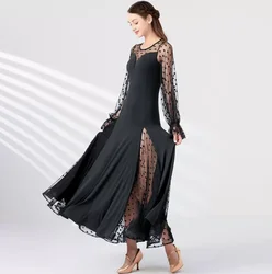Standard Ballroom Dance Dresses Women Elegant Black Wave Point Waltz Dancing Skirt Adult Ballroom Competition Dance Dress