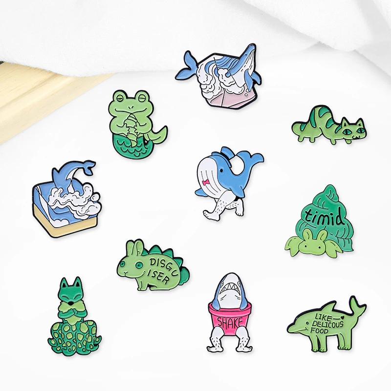 

Creative Trendy Animal Whale Hermit Crab Fox Oil Drop Lapel Brooch Badge Pin Denim Bag Gift Men Women Fashion Jewelry Accessorie