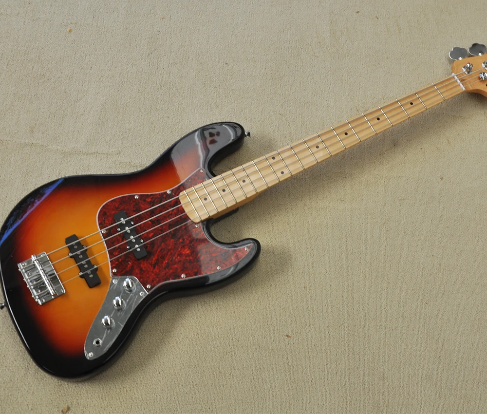 4 Strings Tobacco Sunburst Electric Bass Guitar with Maple Fretboard,Can be Customized