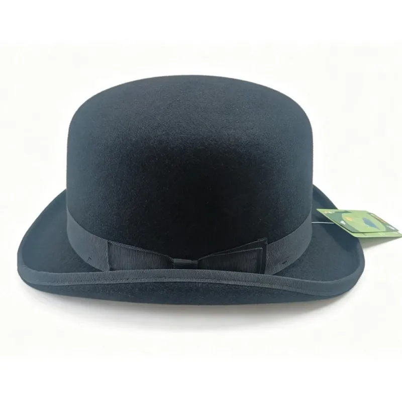 100% Wool Derby Hat 13cm Round Top Black Large Head 60‑61 / 62‑63cm Wide Brim Fedora Hat For Street Dance Jazz Party Daily Wear