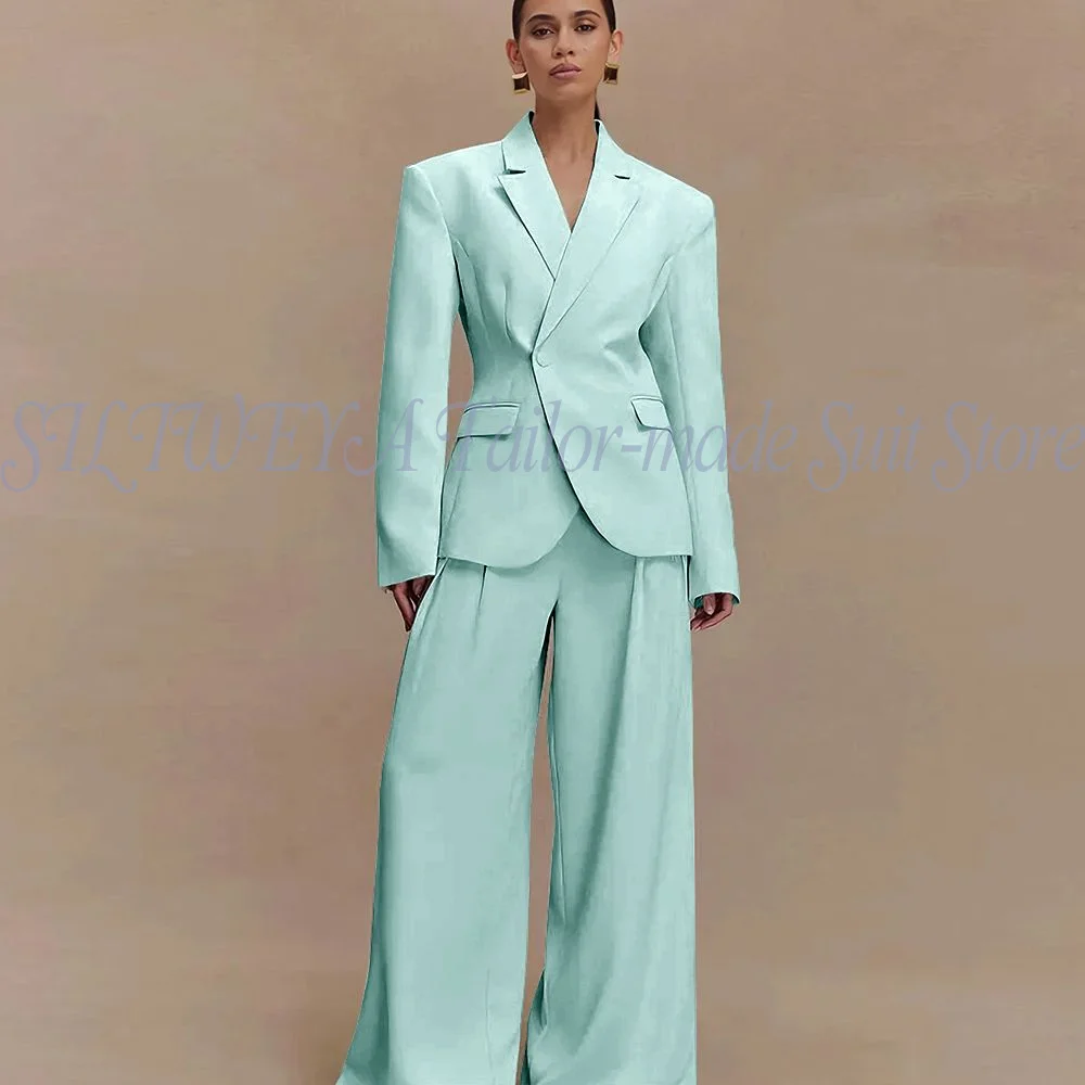Elegant Women Pant Set 2 Pieces Suit Smart Casual Office Stylish Female Suits Jacket+Wide Leg Pants Conjuntos De Pantalones