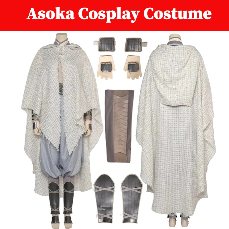 Asoka Cosplay New Cloak Costume Movie Space Battle Disguise Cape Gloves Belt Hand Props Full Set Outfits Halloween Party Suits