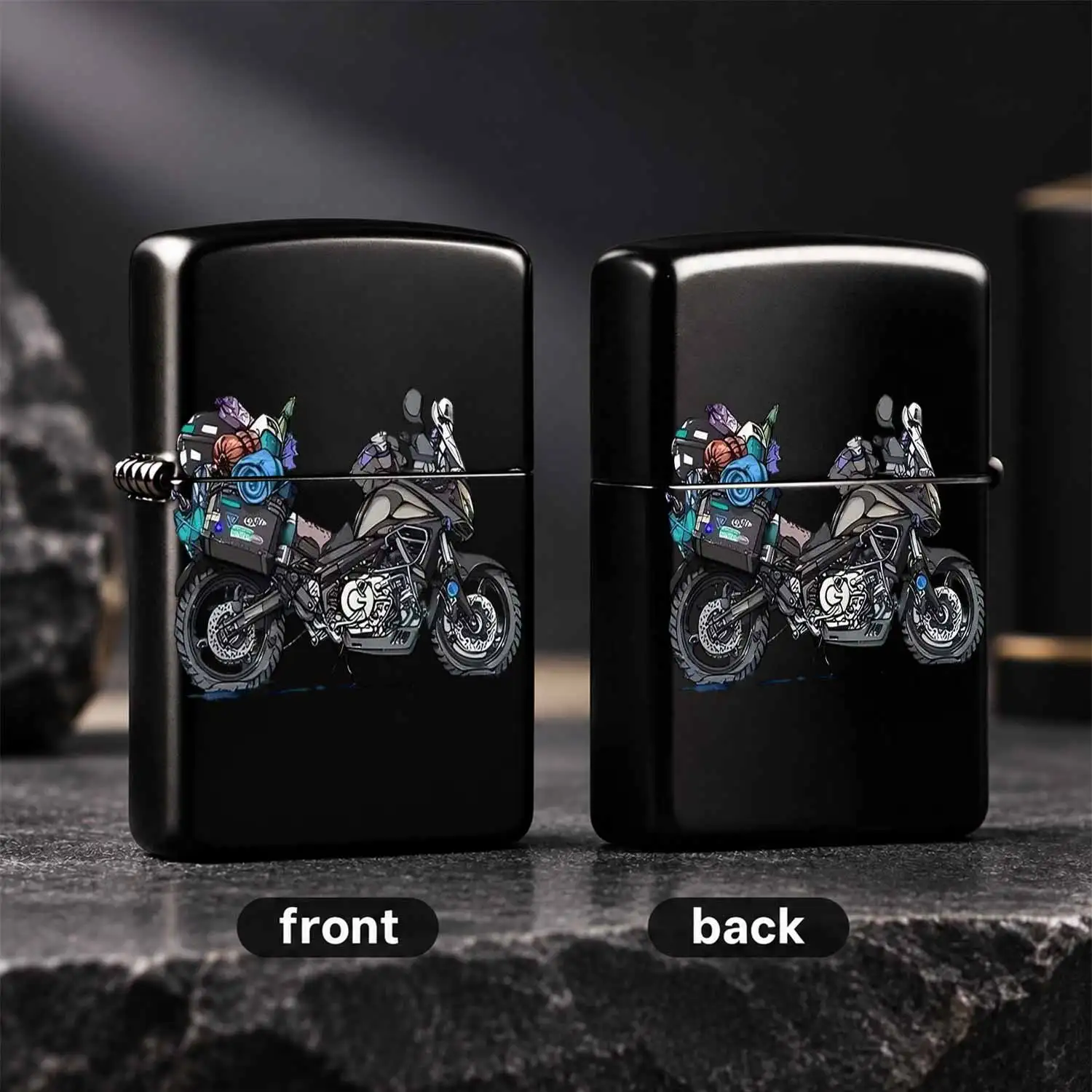 Creative Hand-Painted Adventure Touring Motorcycle Pattern Portable Lighter, Exquisite Stylish Travel Themed Decor, Practical Daily Carry Accessory For Camping Hiking Road Trip, Unique Decorative Present For Motorcycle  A Humorous And Inter