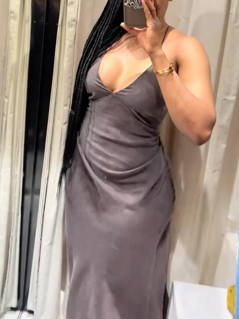 

Women's Vintage Halter Long Dress Distressed Brown High Street Summer Fashion 2025 Holiday Style