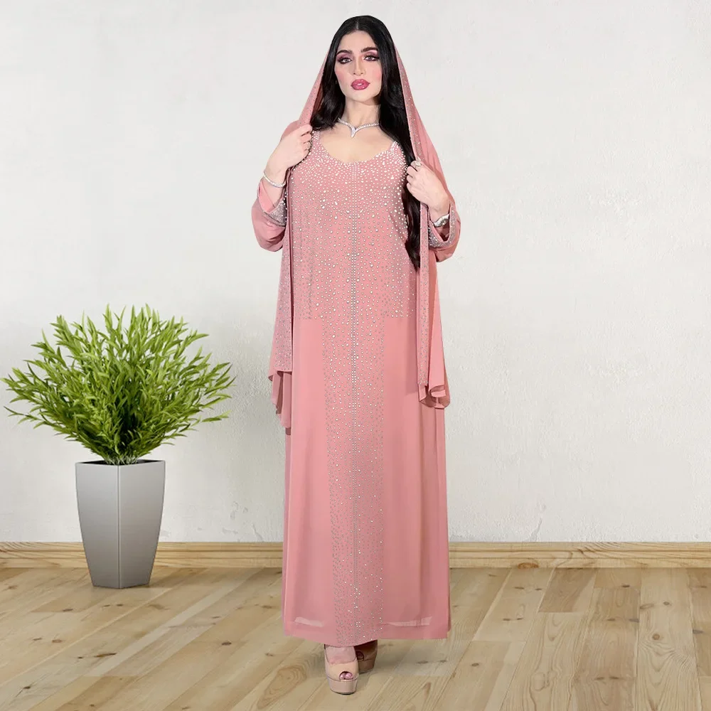 

Eid Morocco Party Dress Women Muslim Abaya Diamond Ramadan Chiffon Dubai Abayas Kaftan Elegant Robe Vestidos Turkey Gown 2024