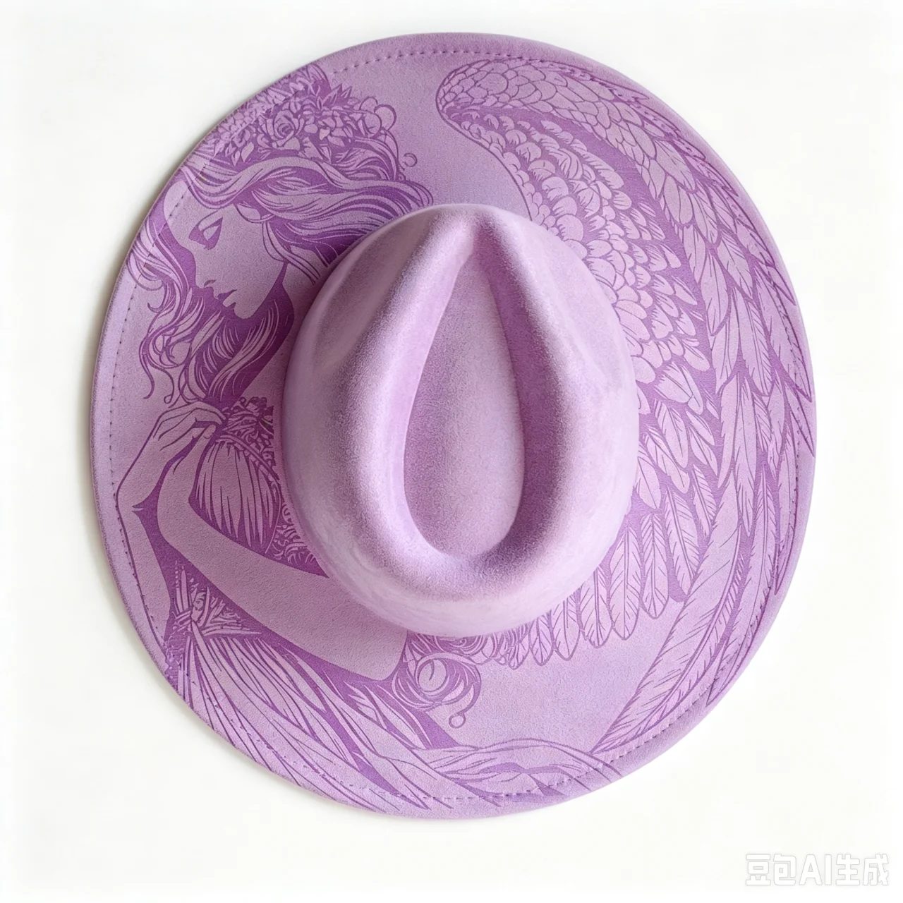 Suede  Hat Women Laser Engraved Angel Girl  Burned Wide Brim Party Caps Church hat  chapeau femme